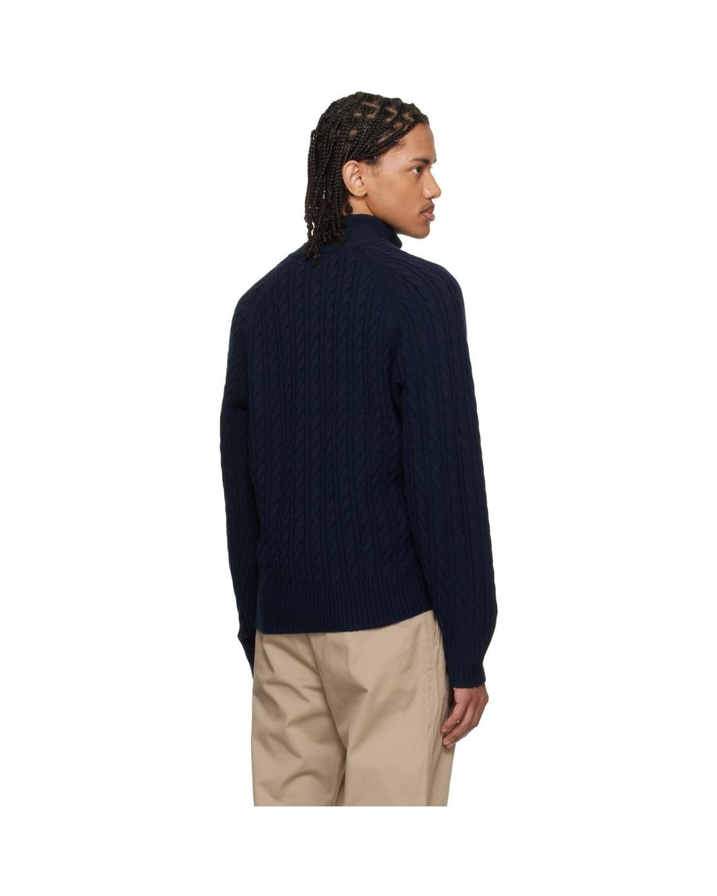 Boss Blue Zip-Neck All-Over Cable Pattern Sweater for men