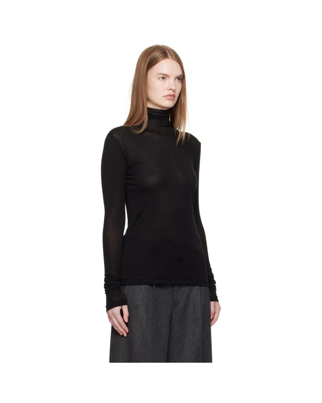 Auralee Black Super High Gauge Sheer Rib Turtleneck