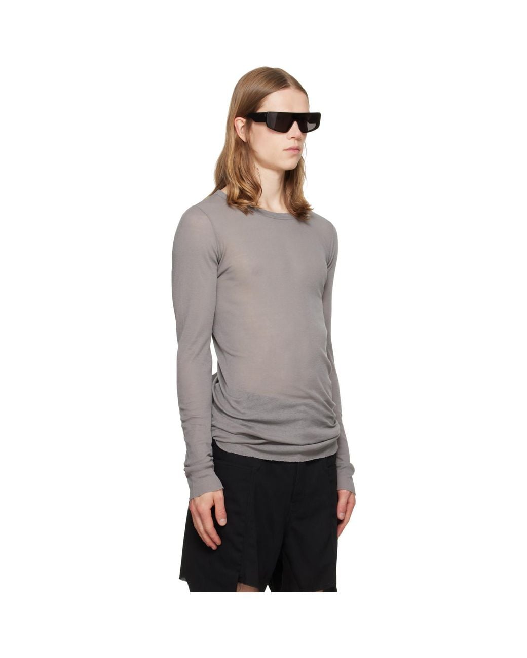 Rick Owens Gray Tower Rib Ls T-Shirt for men