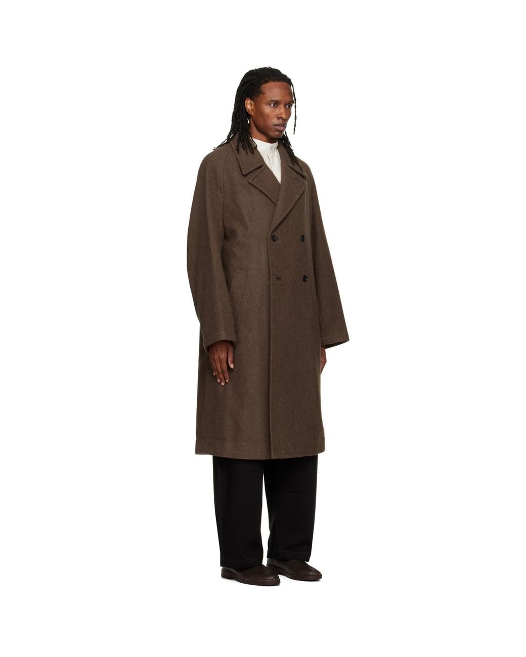 Lemaire Brown Double-Breasted Coat for men