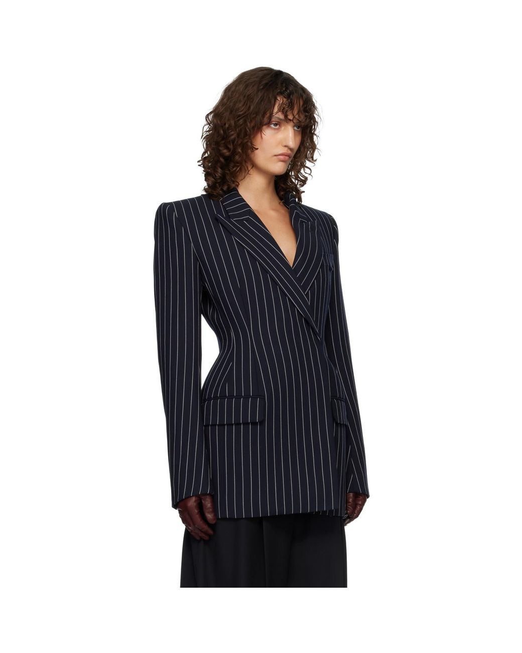 Mugler Blue Pinstripe Hourglass Blazer