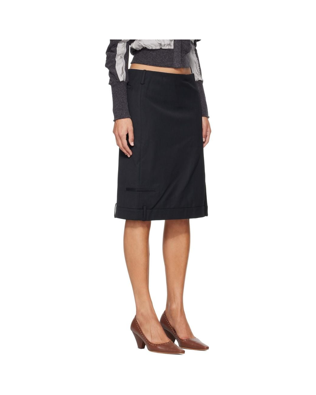 OPEN YY Black Tailored Trouser Midi Skirt