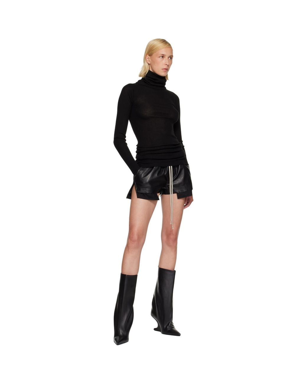 Rick Owens Black Tower Fog Leather Shorts