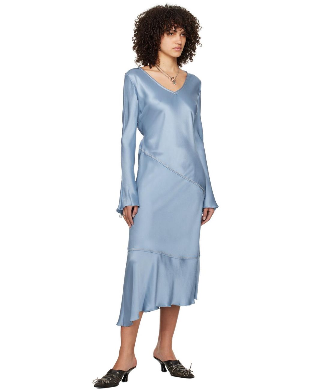 【関税込み】Acne Studios ブルー Vネック マキシドレス acne-AATDustyBlue-V-neck-Maxi-