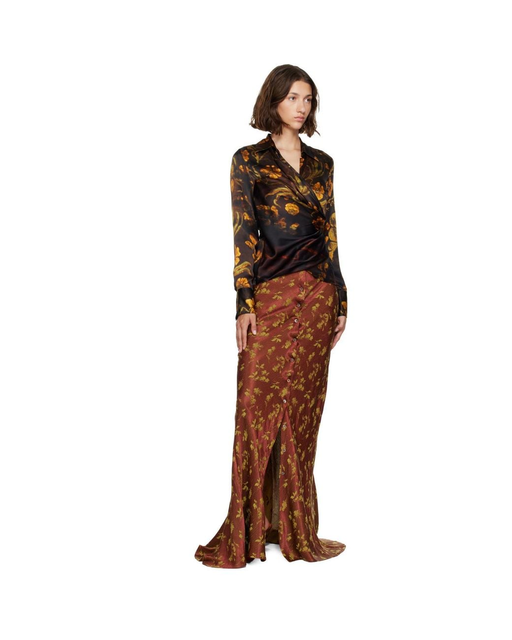 Dries Van Noten Brown Satin Shirt