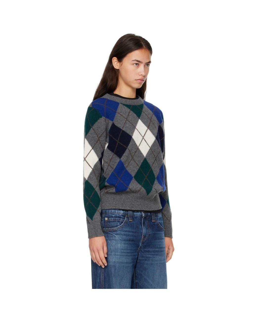&Daughter Blue Ava Argyle Crewneck Sweater