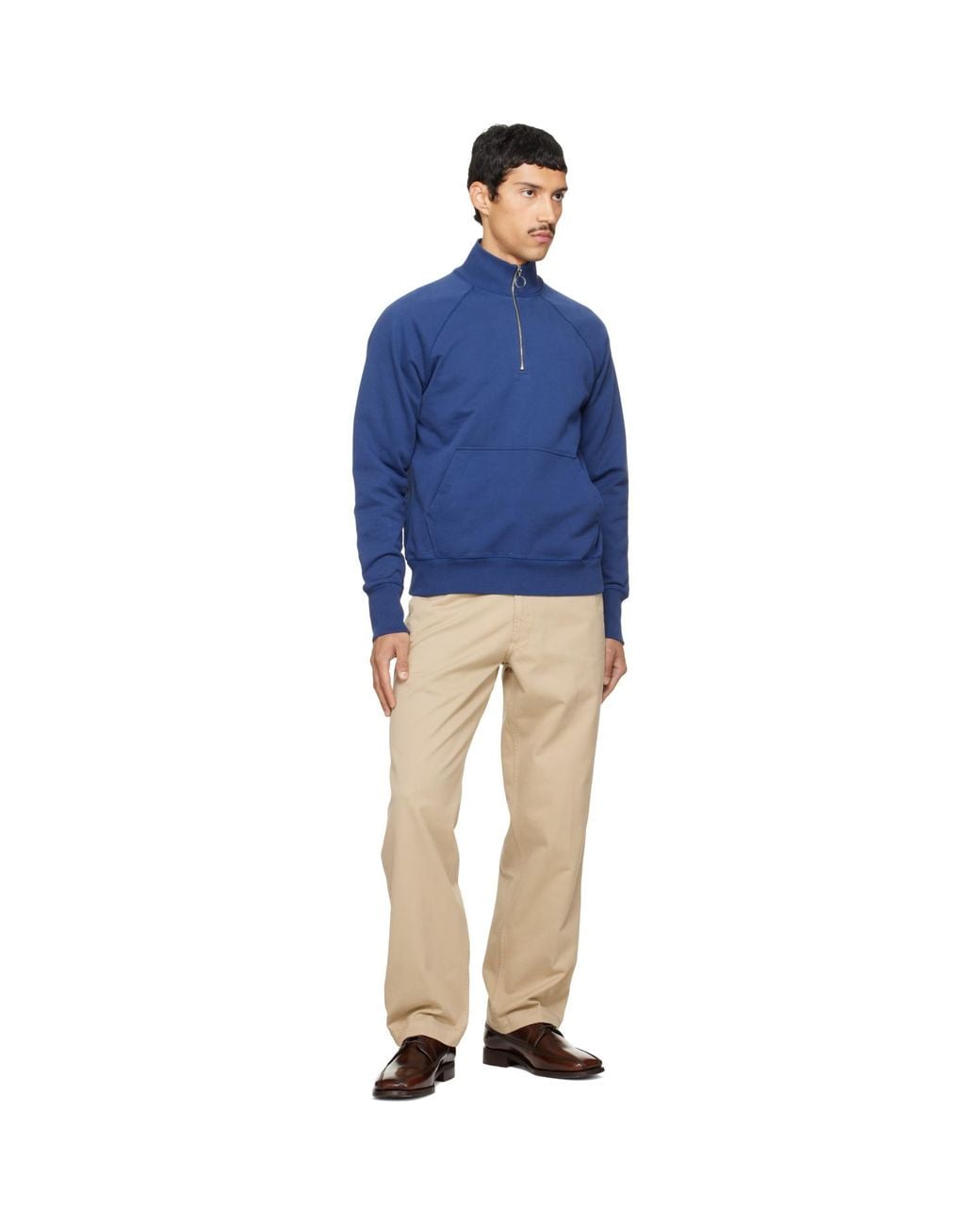 Drake's Blue Cotton Quarter Zip Sweatshirt for men