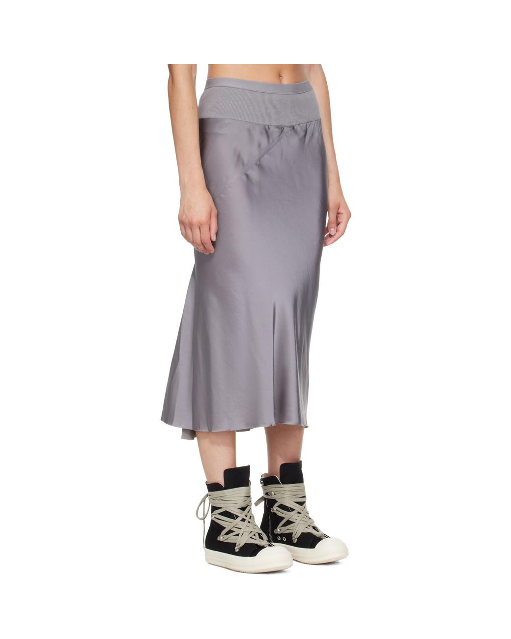 Rick Owens Gray Tower Knee Bias Midi Skirt
