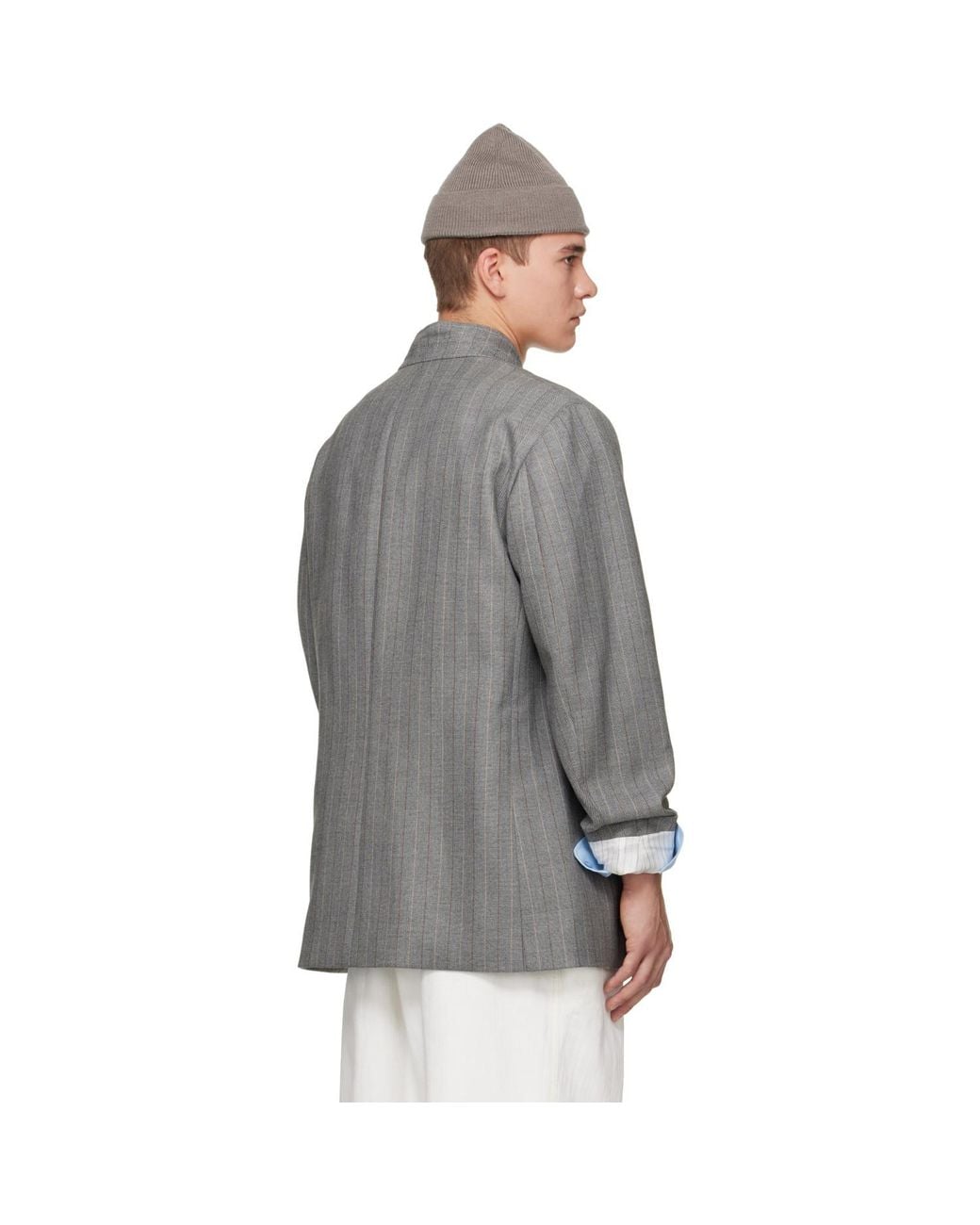 Hed Mayner Gray Striped Herringbone Blazer for men