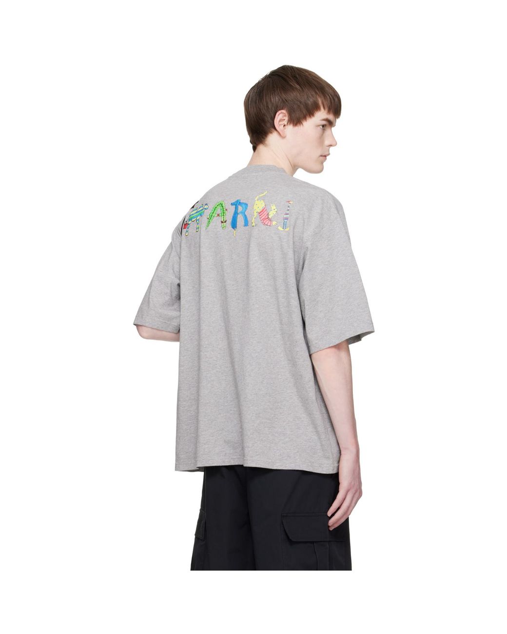 Marni Gray Cotton Animal Alphabet I Print' T-Shirt for men