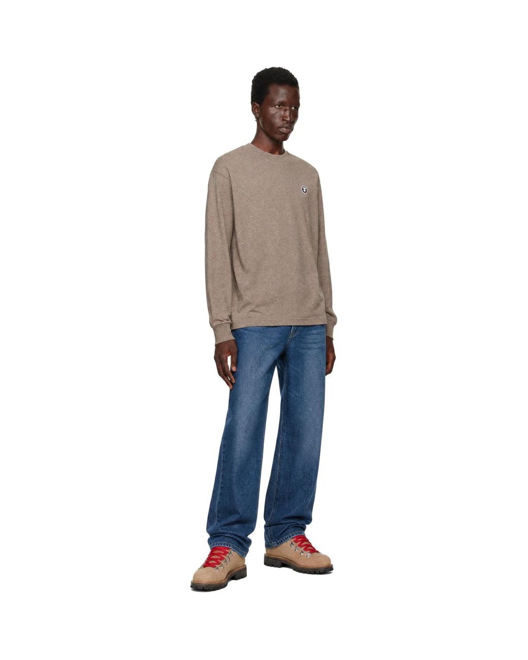 Aape By A Bathing Ape Natural Moonface Logo Long Sleeve T-Shirt for men