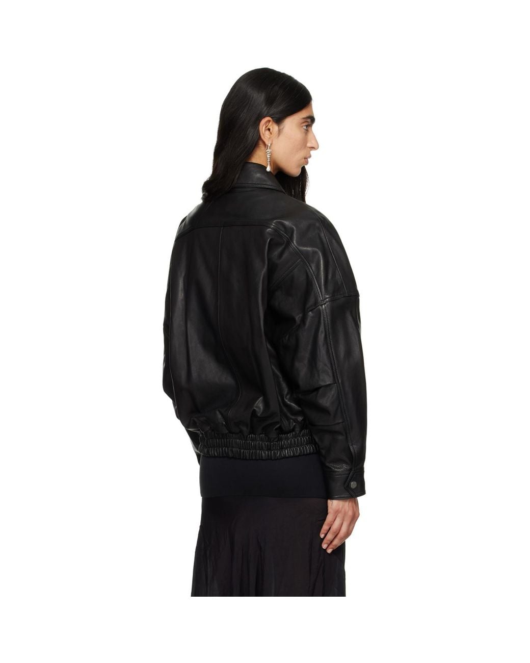 Nour Hammour Black Dalma Leather Bomber Jacket