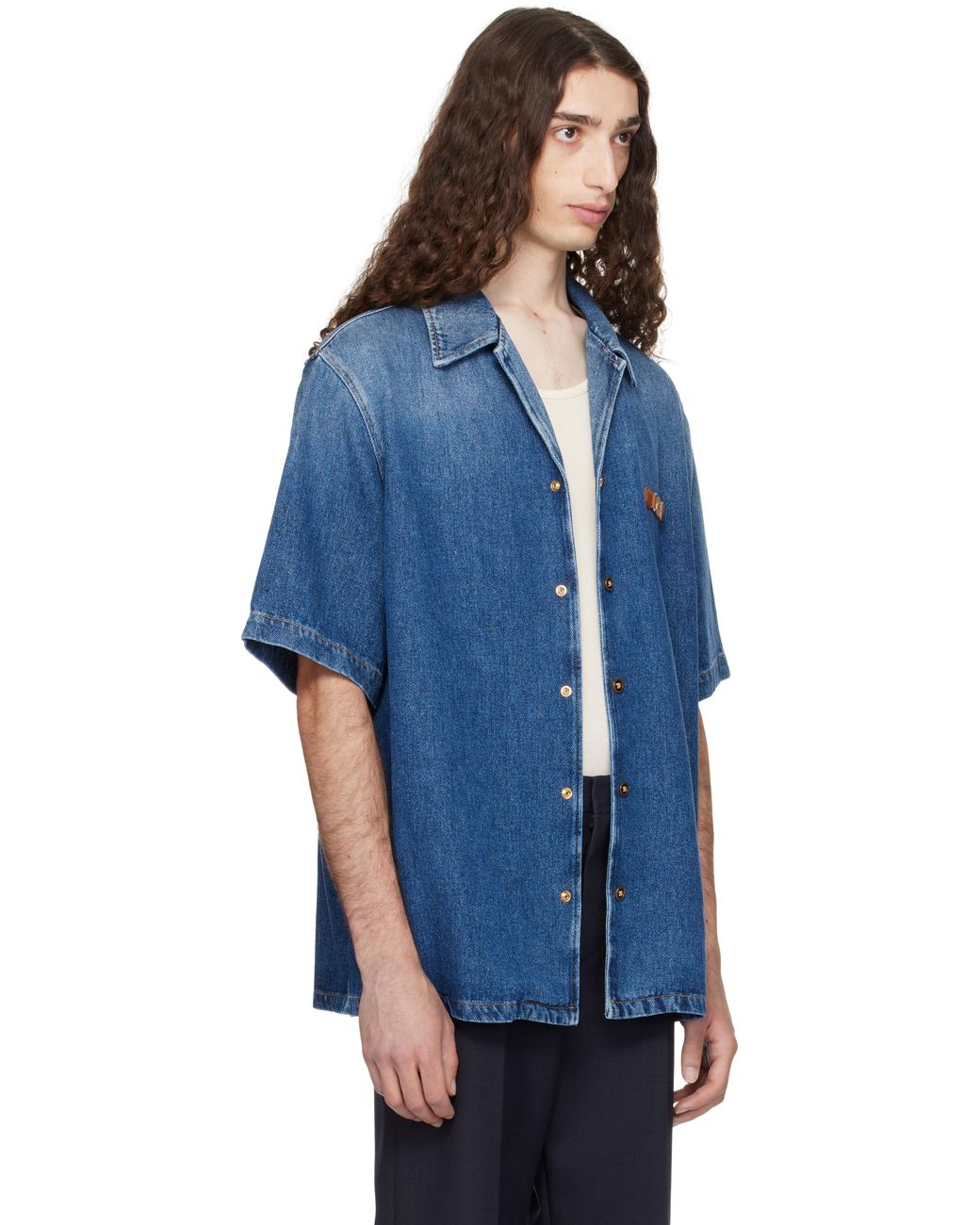 Versace Blue Denim Shirt With Short Sleeves for men