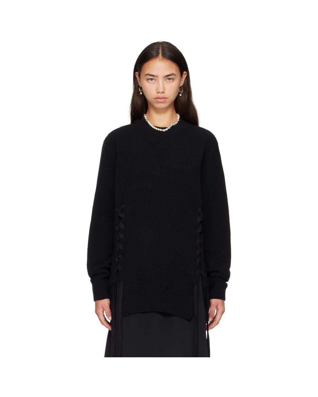 Simone Rocha Black Merino Lace Up Hem Jumper