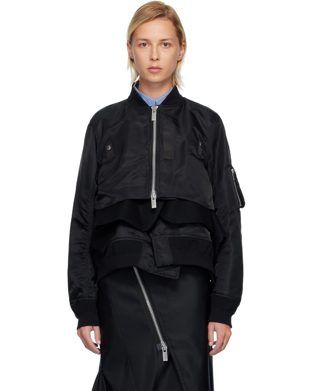 Sacai ブラック ナイロンツイル＆メルトンウール ブルゾンジャケット