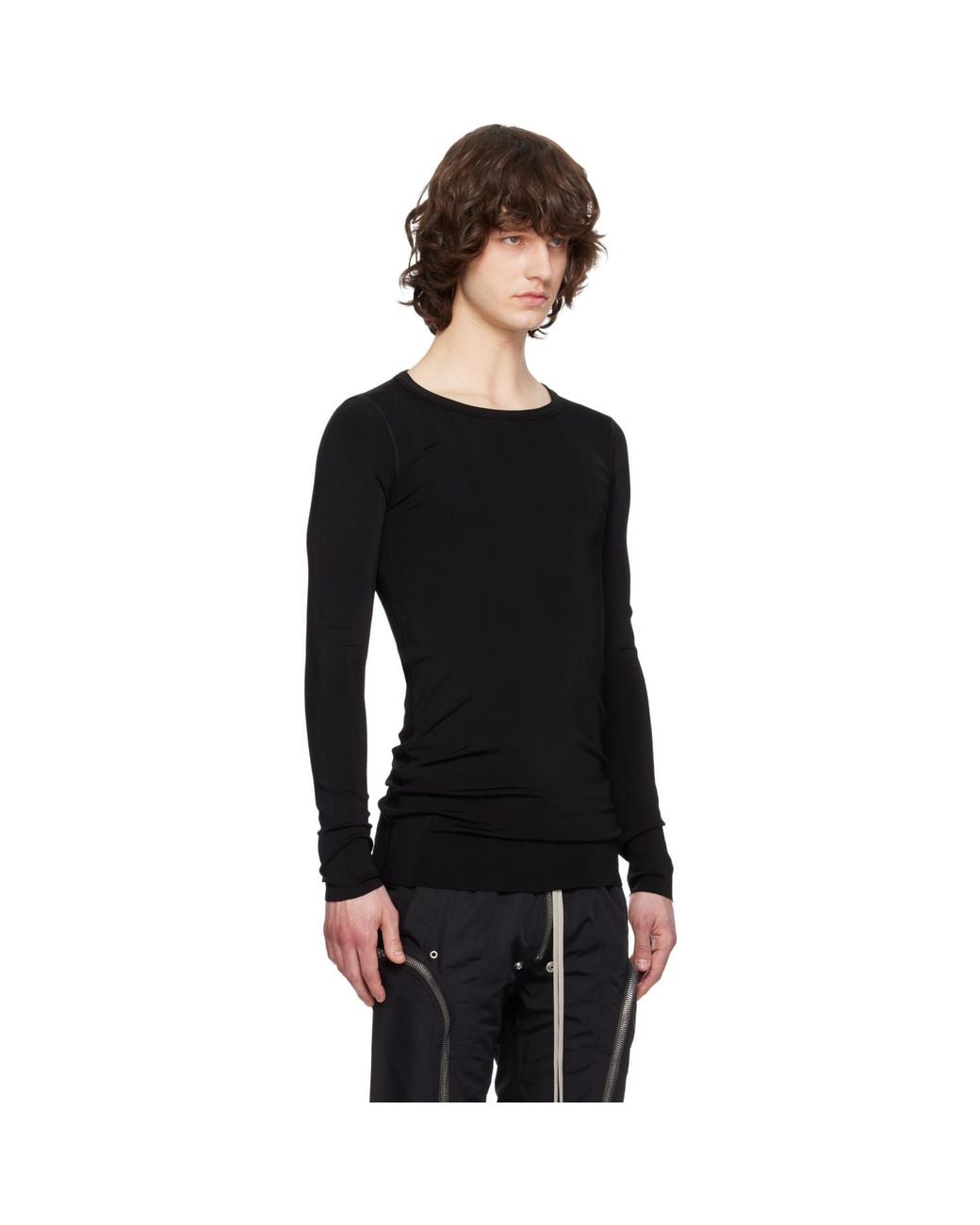 Rick Owens Black Temple Rib Ls T-Shirt for men