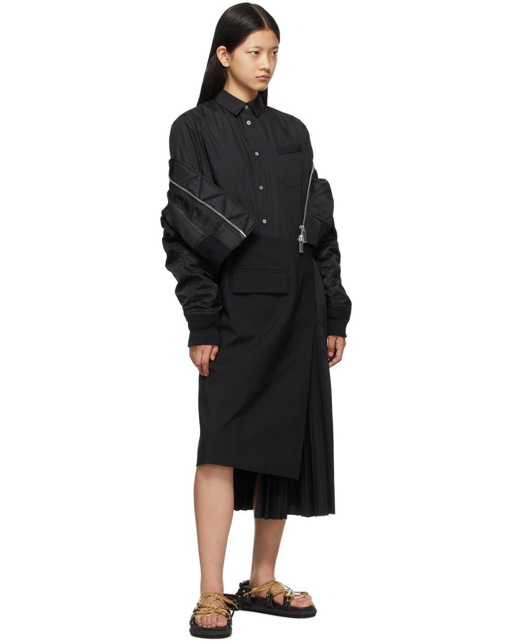 日本に Sacai ワンピース ドレス ニット プリーツ 関税込 Sacai ブラック ワンピース