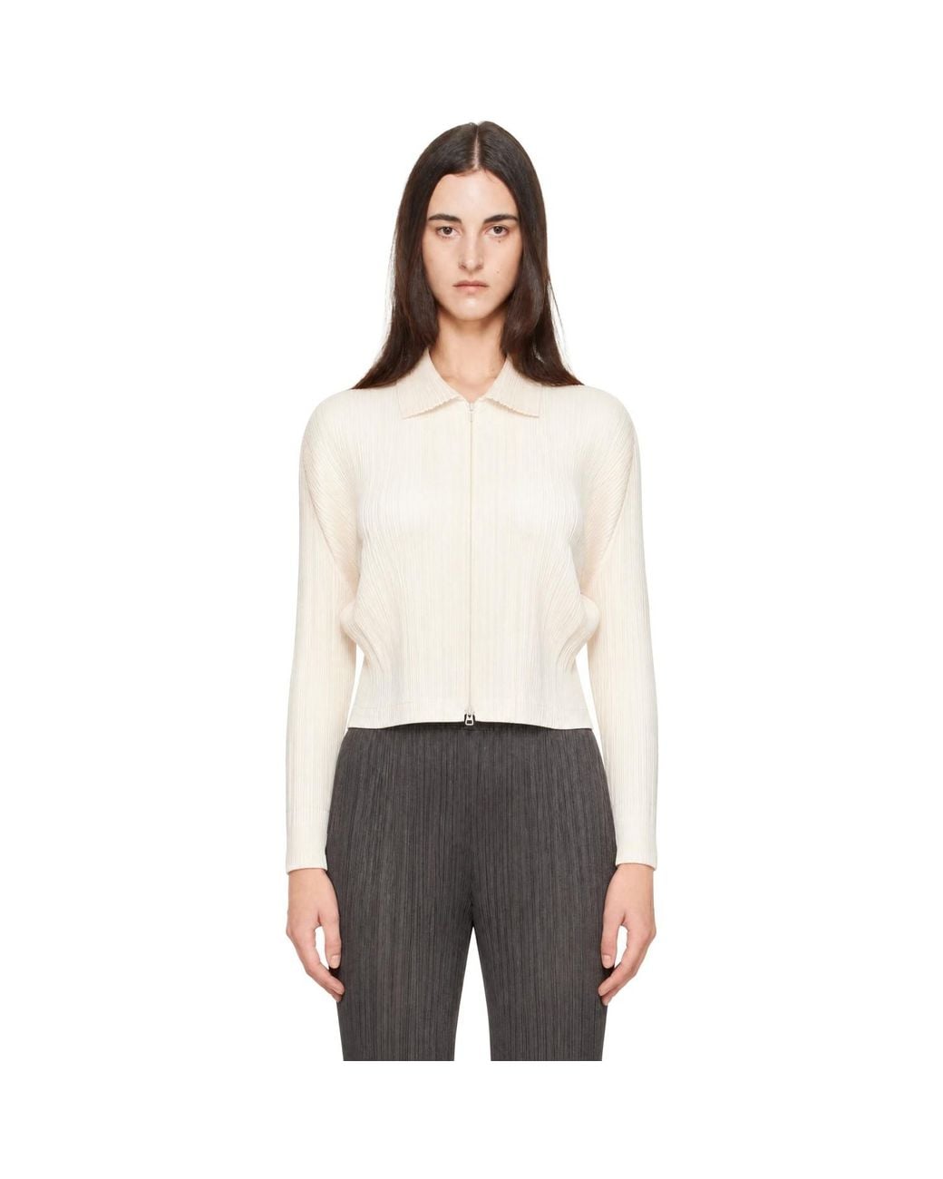 Pleats Please Issey Miyake White Off- Monthly Colors August Cardigan