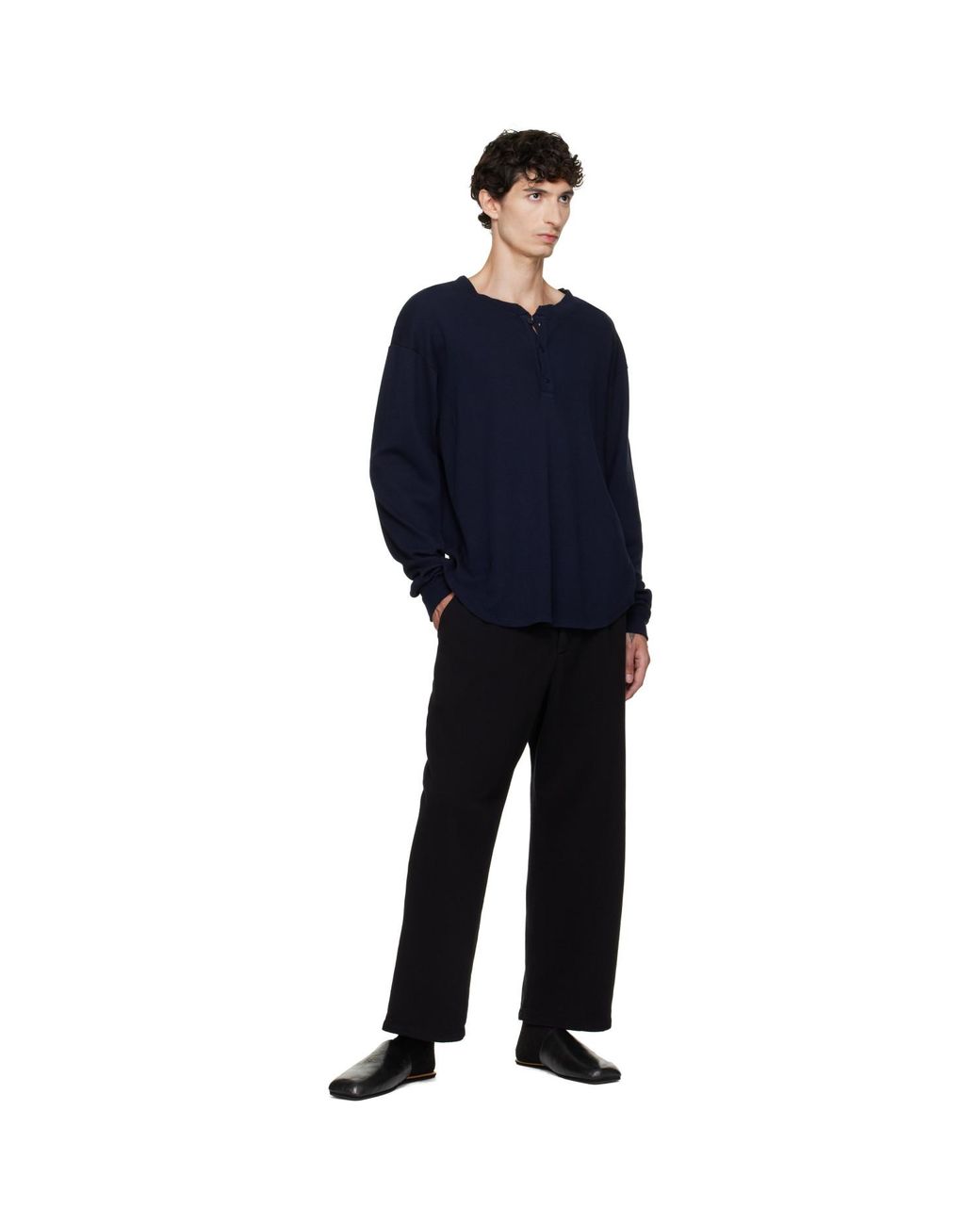 Les Tien Black French Terry Suit Trousers for men