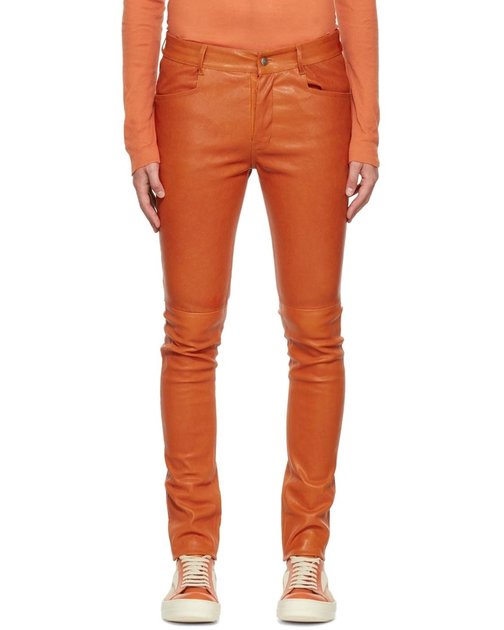 Rick Owens Tyrone Leather Pants in Orange for Men | Lyst