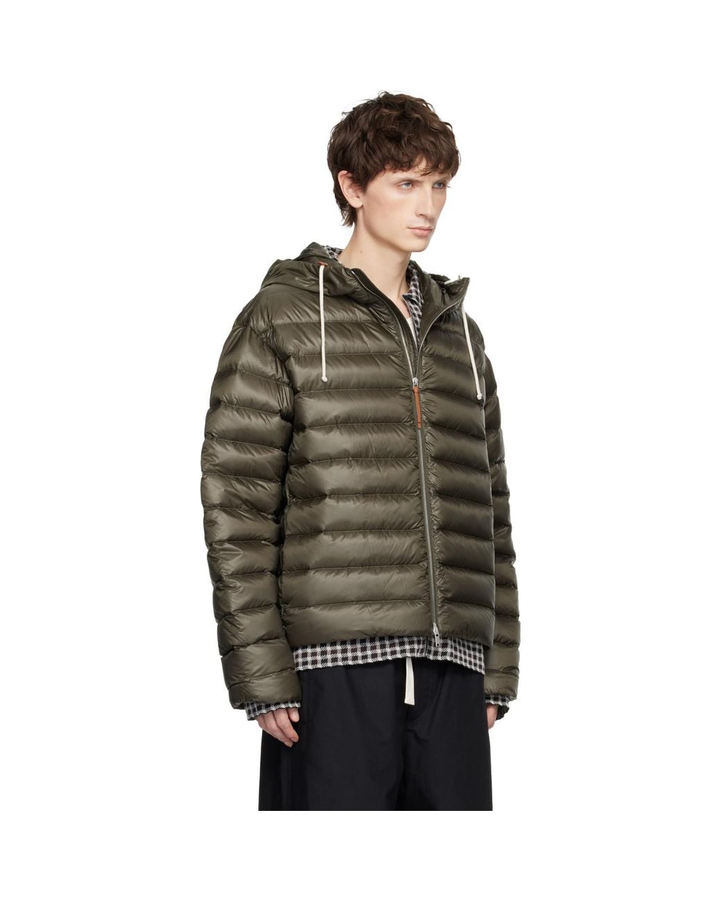 Jil Sander Black Khaki Hooded Down Jacket for men