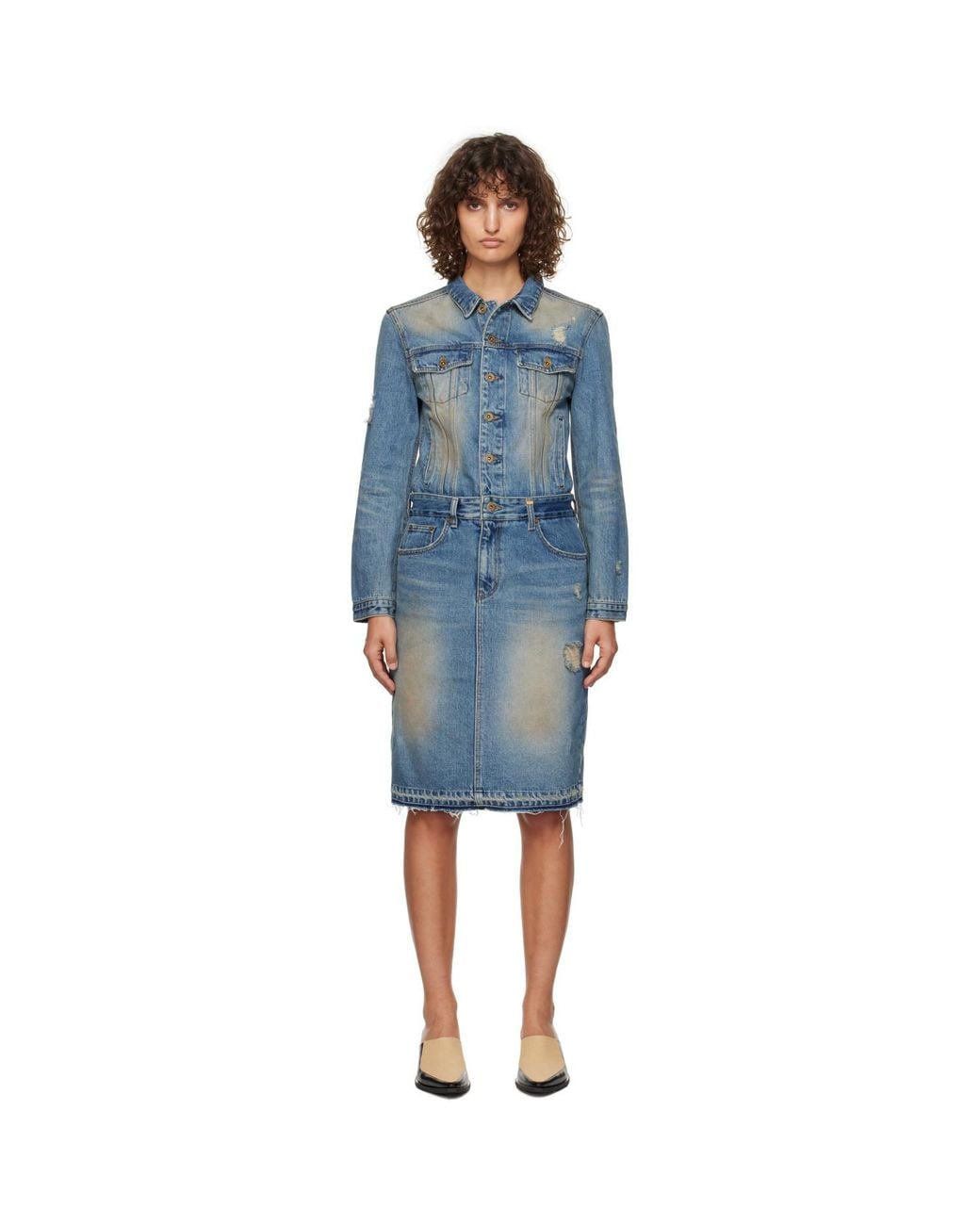 we11done Black Washed Denim Midi Dress