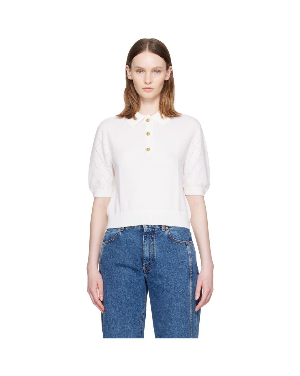 Balmain White 3-Button Quilted Polo