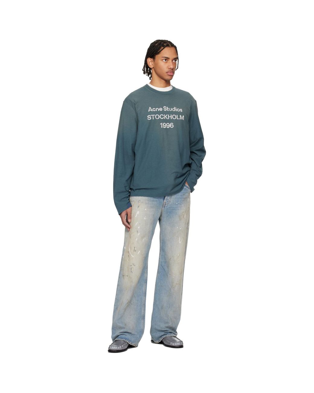 Acne Blue Relaxed Fit Logo T-Shirt for men