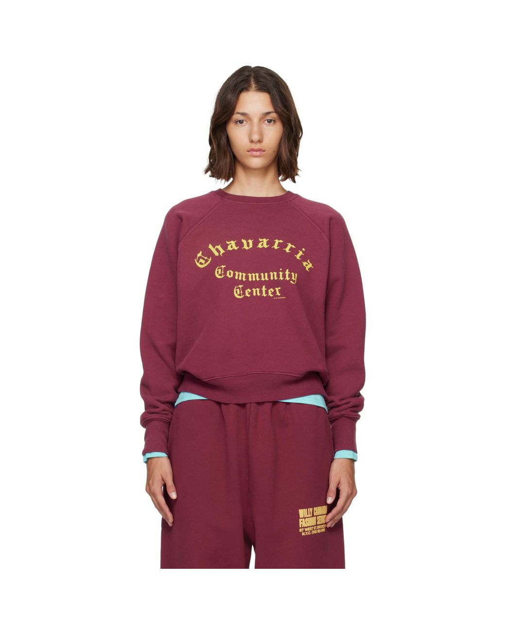 Willy Chavarria Red Burgundy 'Community Center' Raglan Sweatshirt