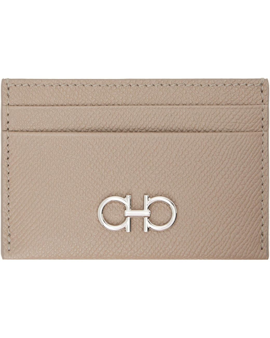 Ferragamo Natural Taupe Gancini Credit Card Holder