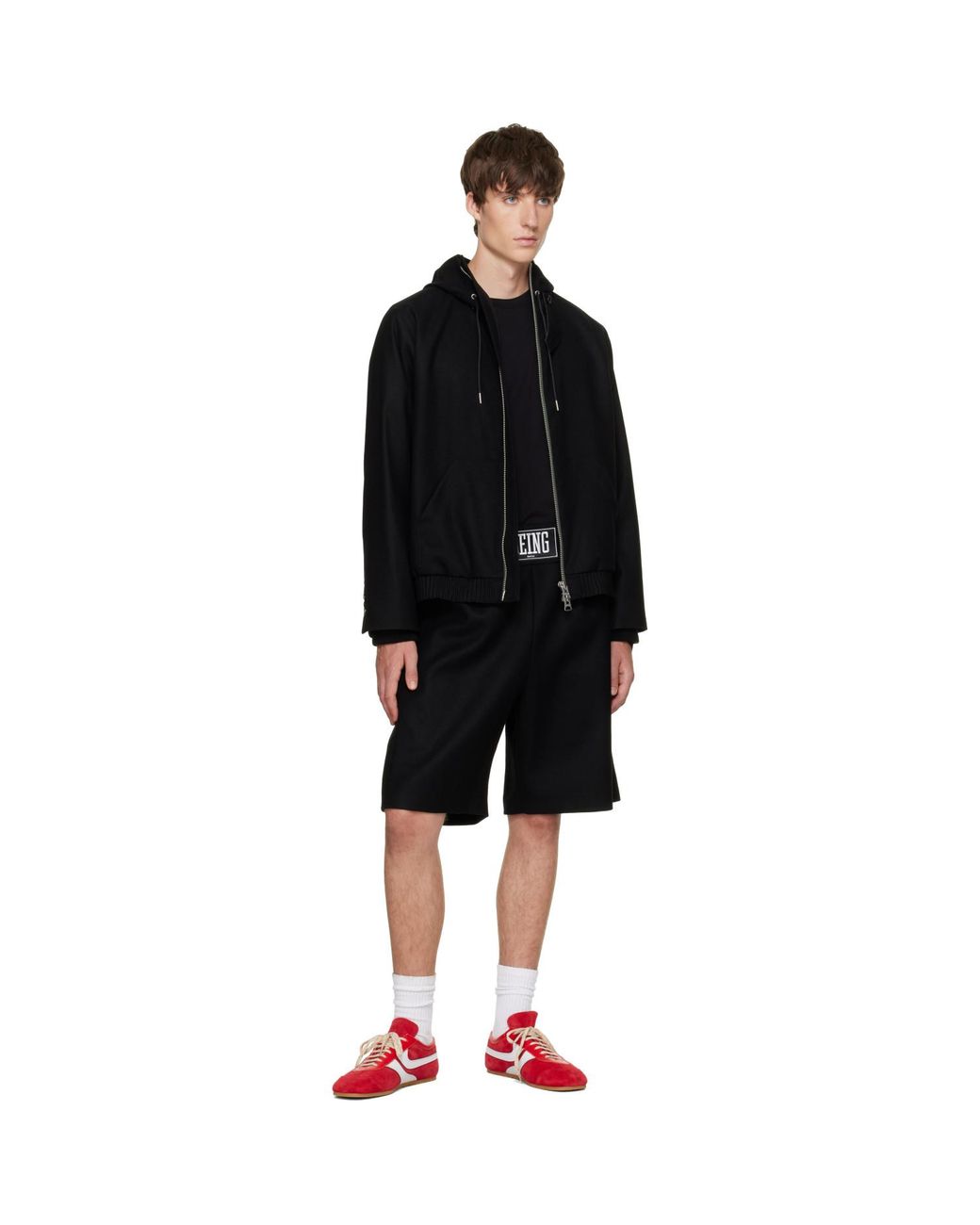 Sacai Black Wool Flannel Hoodie for men