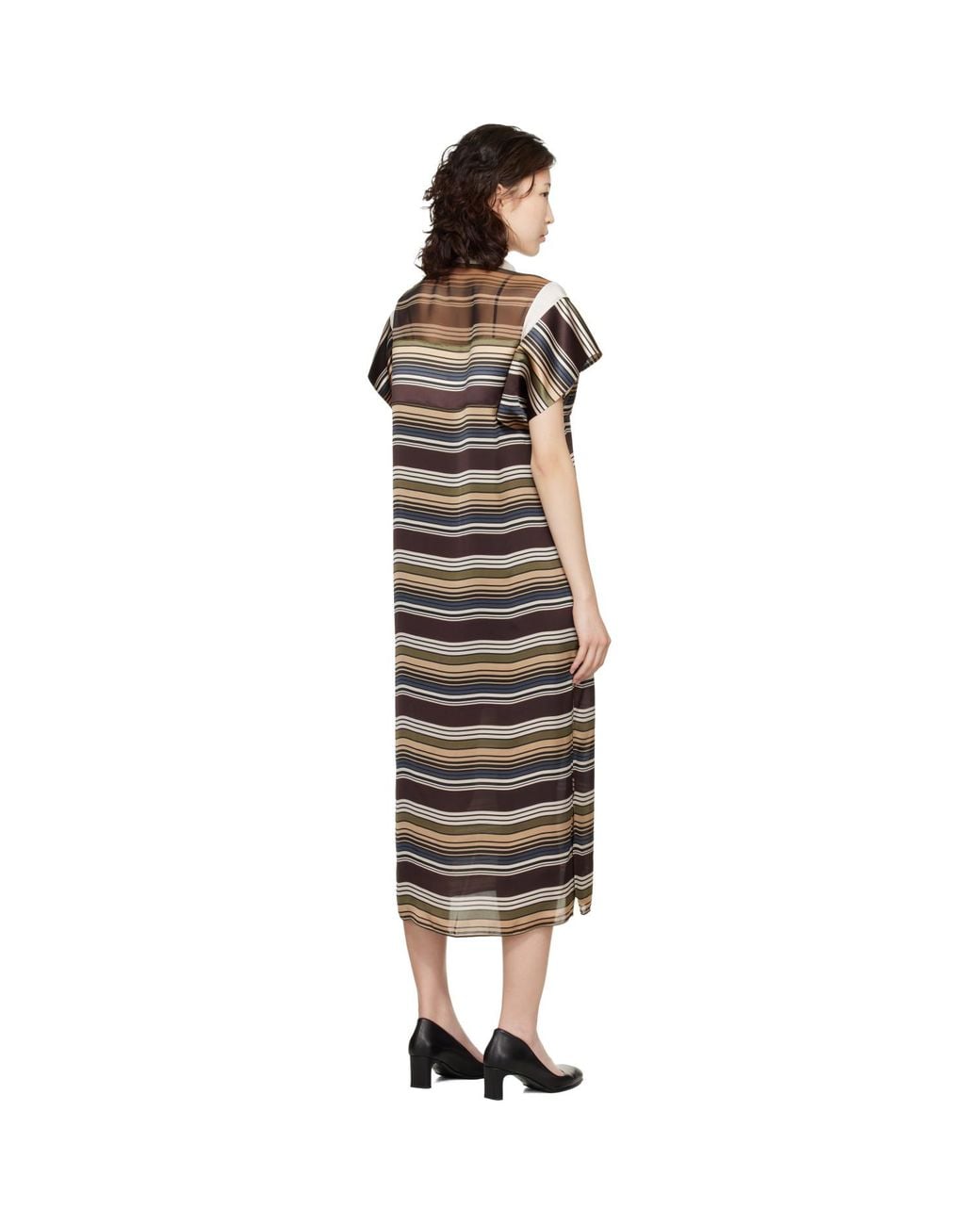 Sacai Black Horizontal Stripe Midi Dress