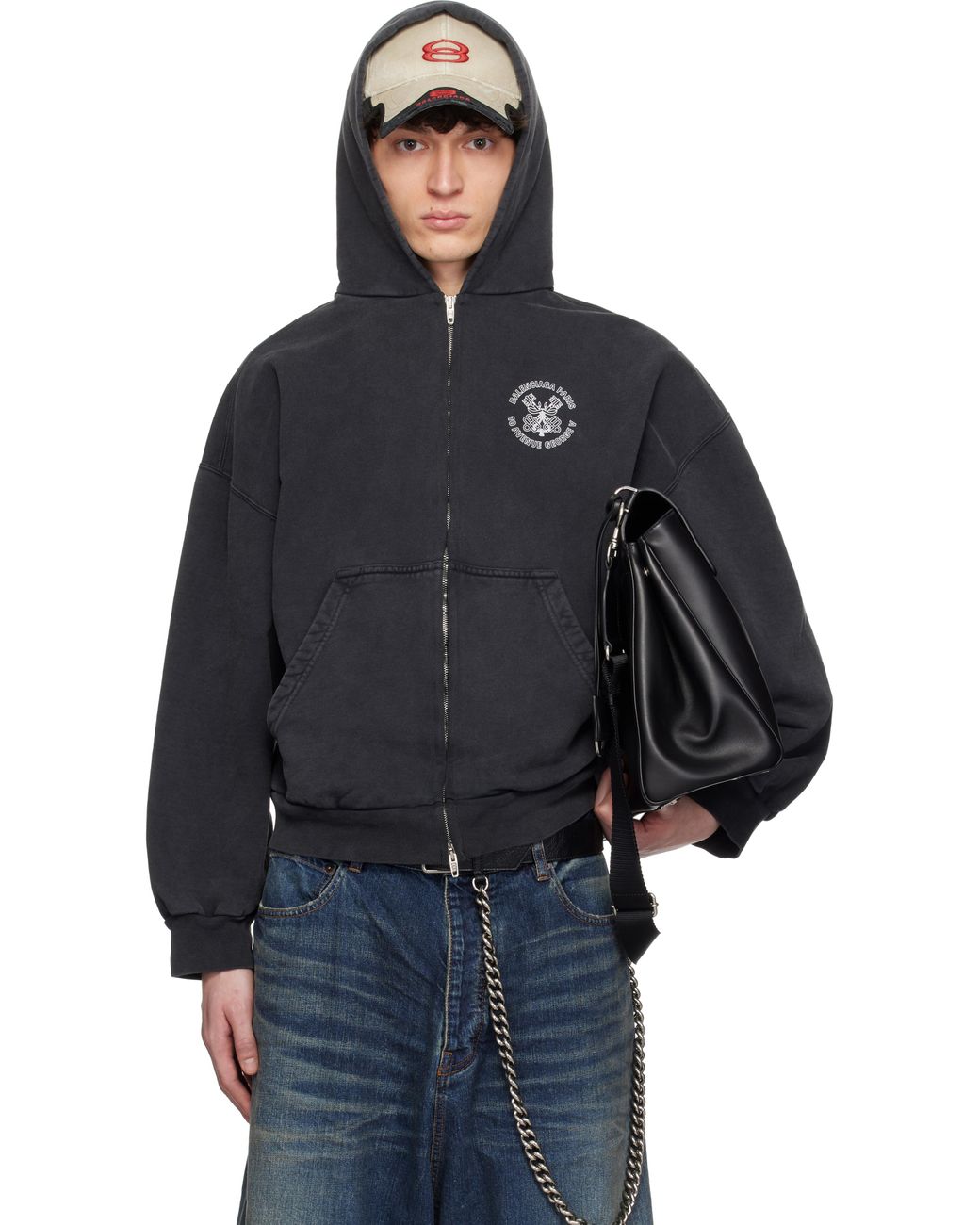 Balenciaga Key Crest Molleton Archetype Zip-Up Hoodie in