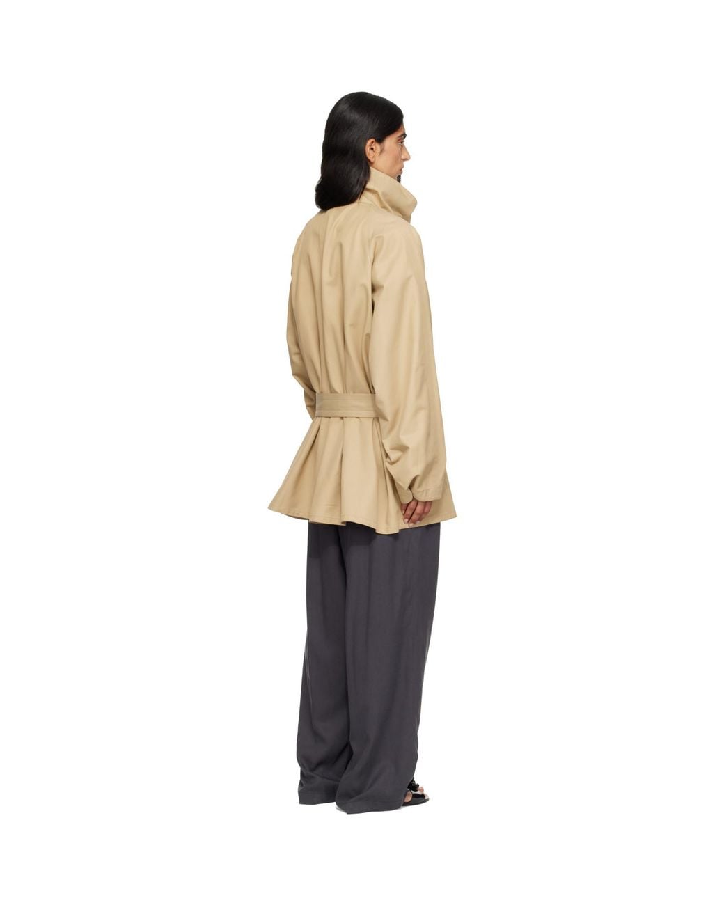 LE17SEPTEMBRE Natural Cotton Draped Funnel Neck Half Trench Coat