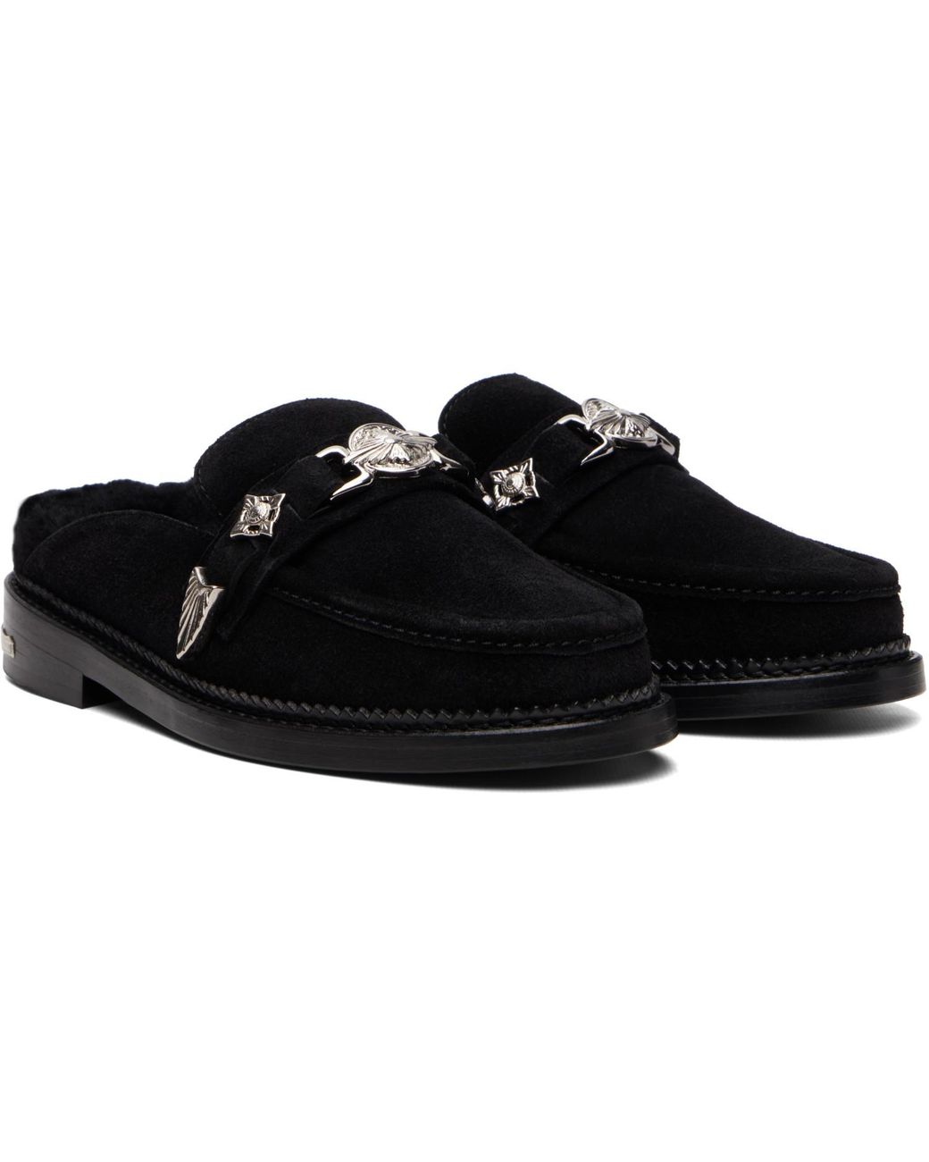 Toga Black Suede Fur Slip-On Loafers