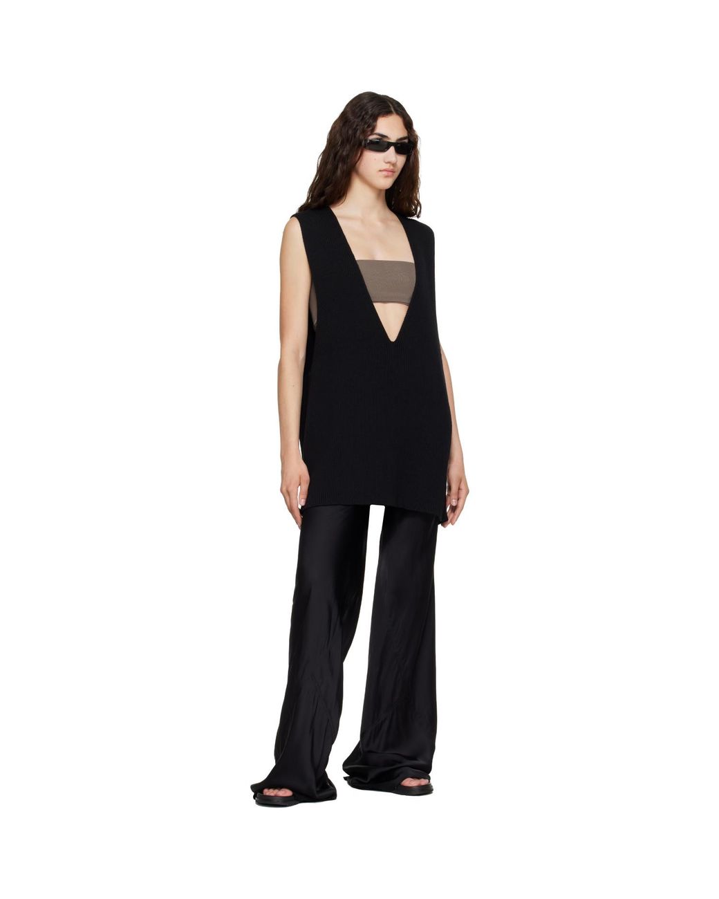 Rick Owens Black Tower Wool Knit V Neck Vest