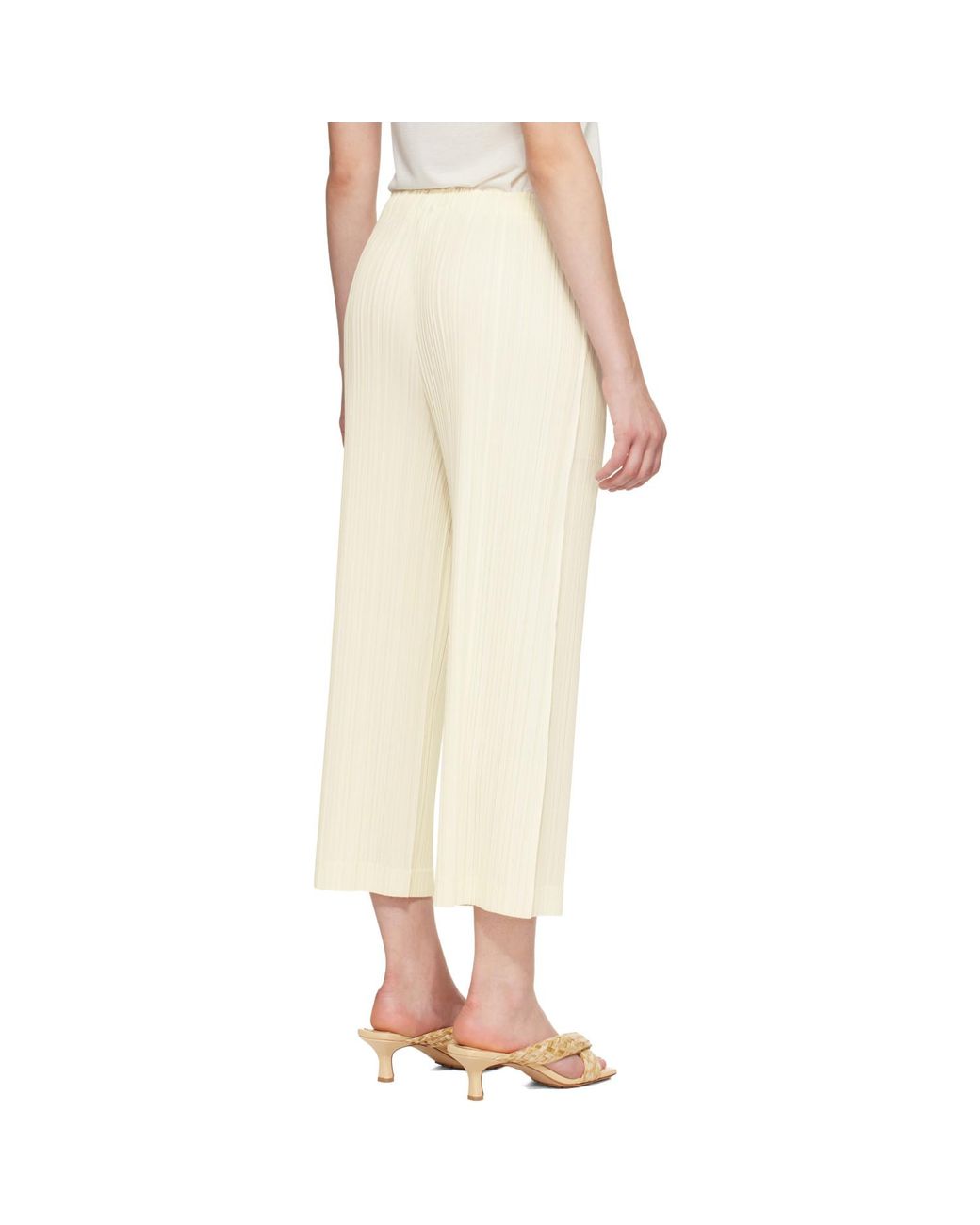 Pleats Please Issey Miyake Natural Off- Opaque Trousers