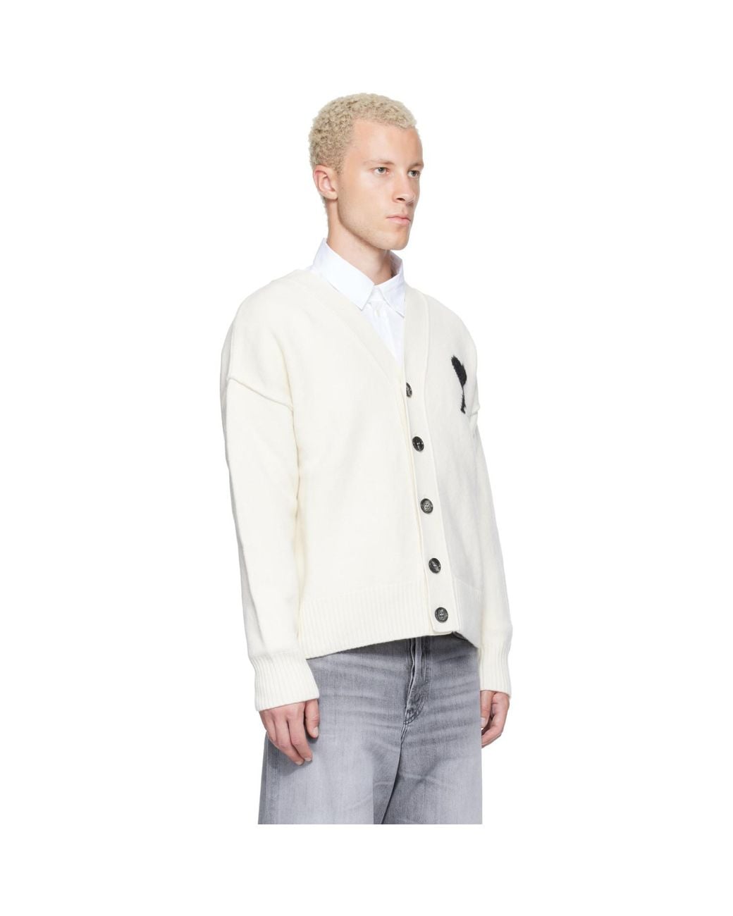 AMI White Off- Wool Ami De Coeur Cardigan for men