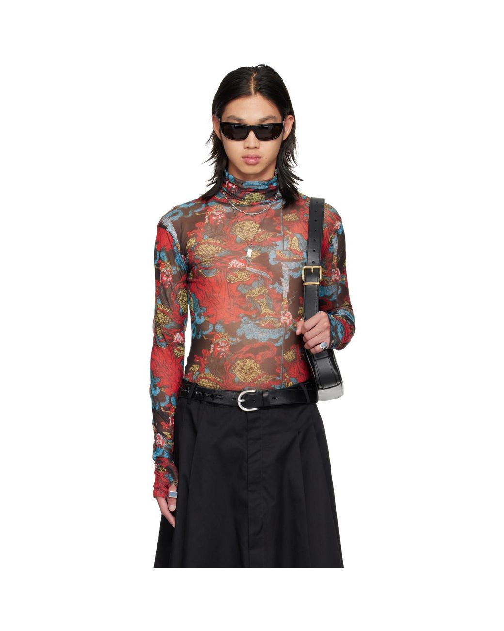 Lu'u Dan Red Masked Mesh Turtleneck for men