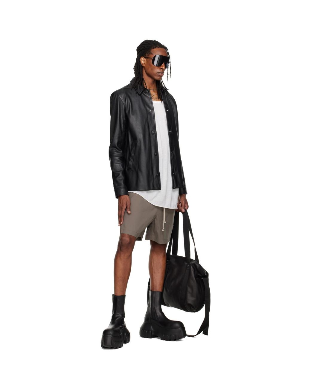 Rick Owens Black Buttoned Brad Leather Jacket for men