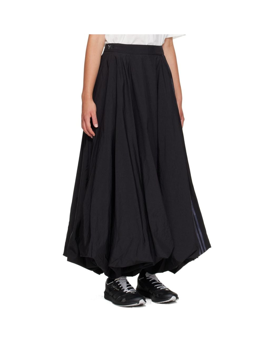 Y-3 Black Gradient 3-Stripes Nylon Balloon Midi Skirt
