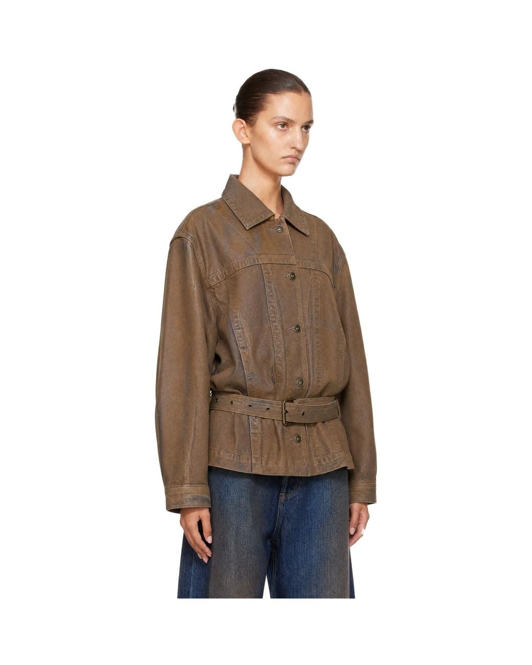 KNWLS Brown Oversized Gloss Coated Denim Jacket