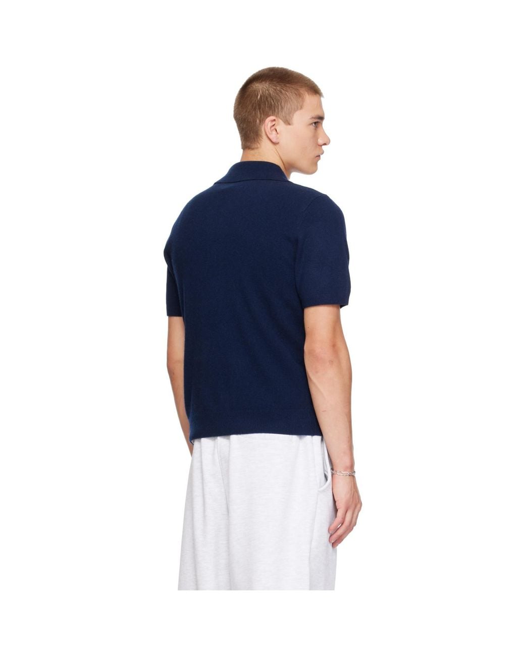 Entire studios Blue Short Sleeve Cashmere Knit Polo for men