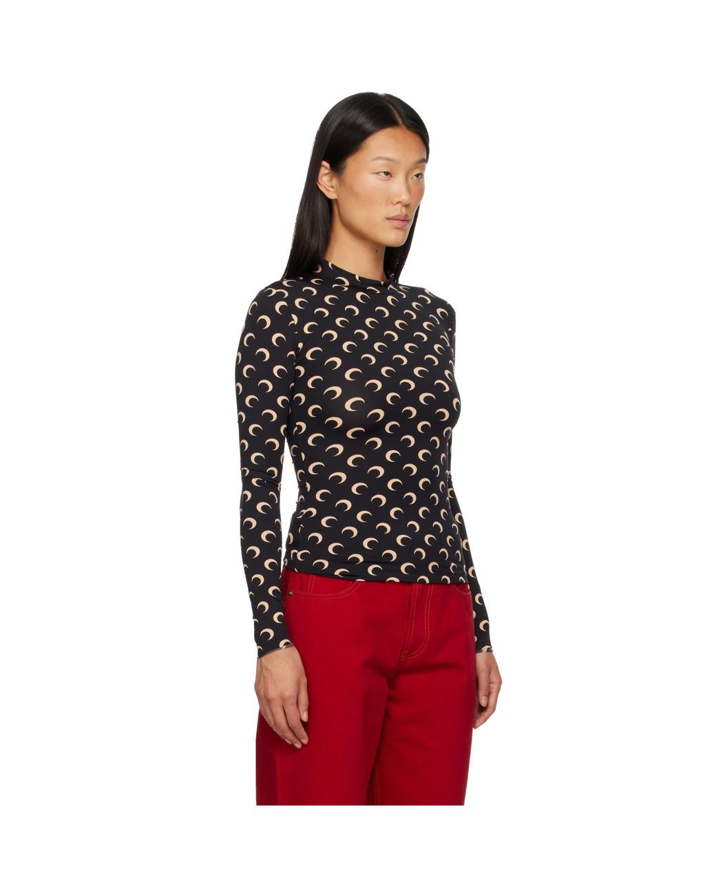MARINE SERRE Black Recycled Moon Jersey Second Skin Top