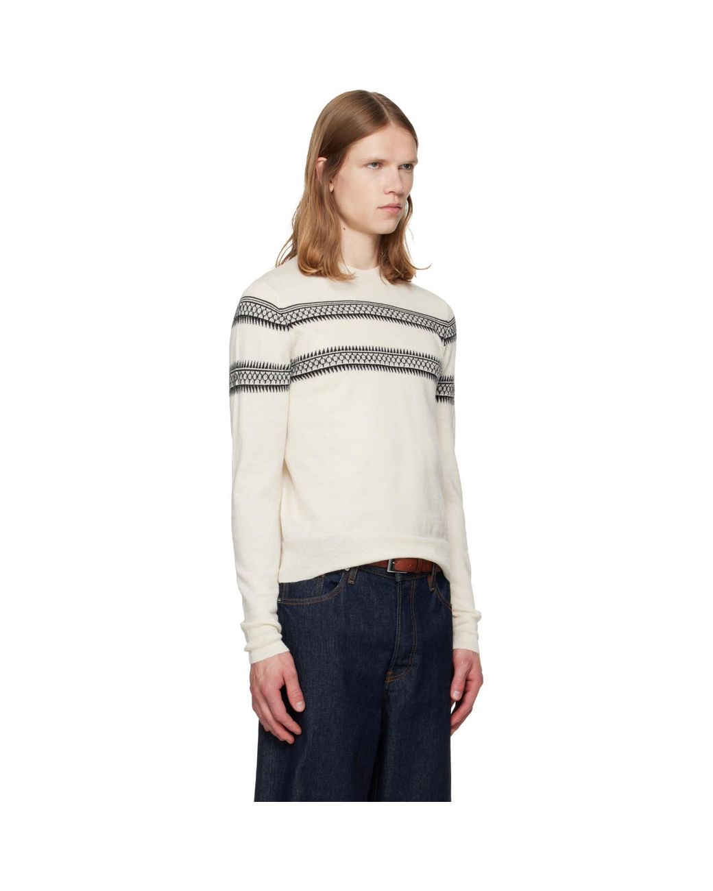 Dries Van Noten White Off- Crewneck Sweater for men