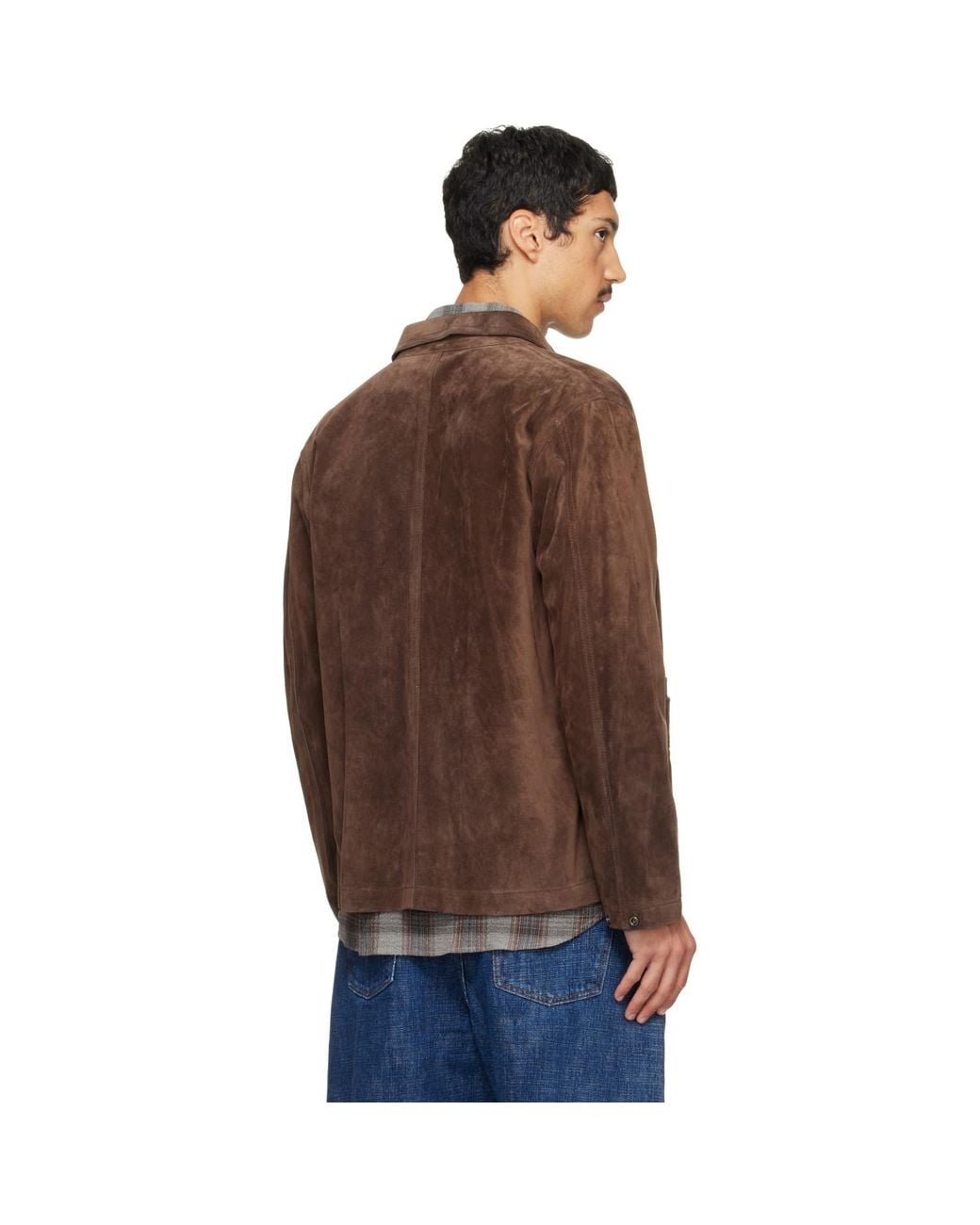 Drake's Brown Heavyweight Five-Pocket Chore Suede Jacket for men