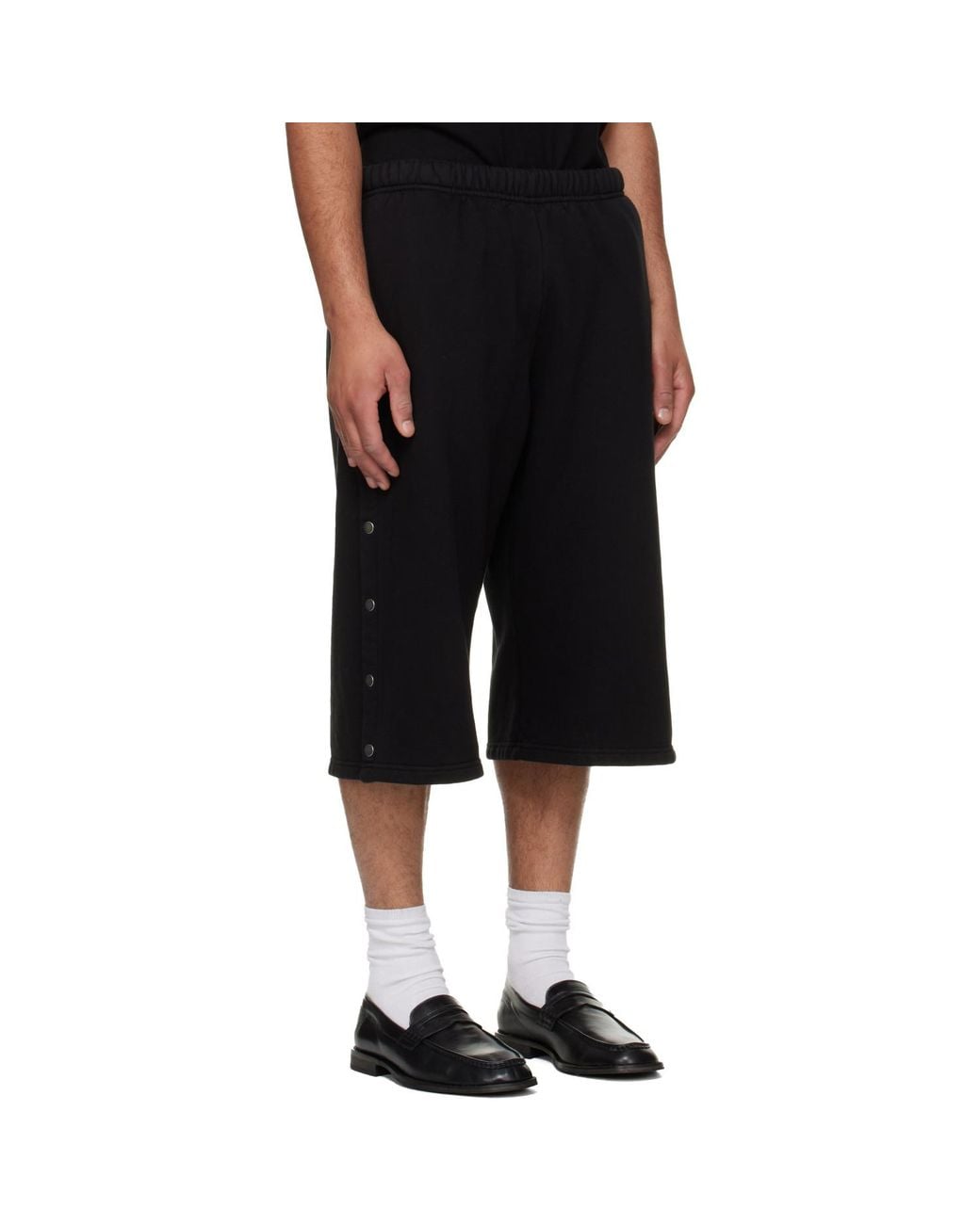 Les Tien Black Part Snap Shorts for men