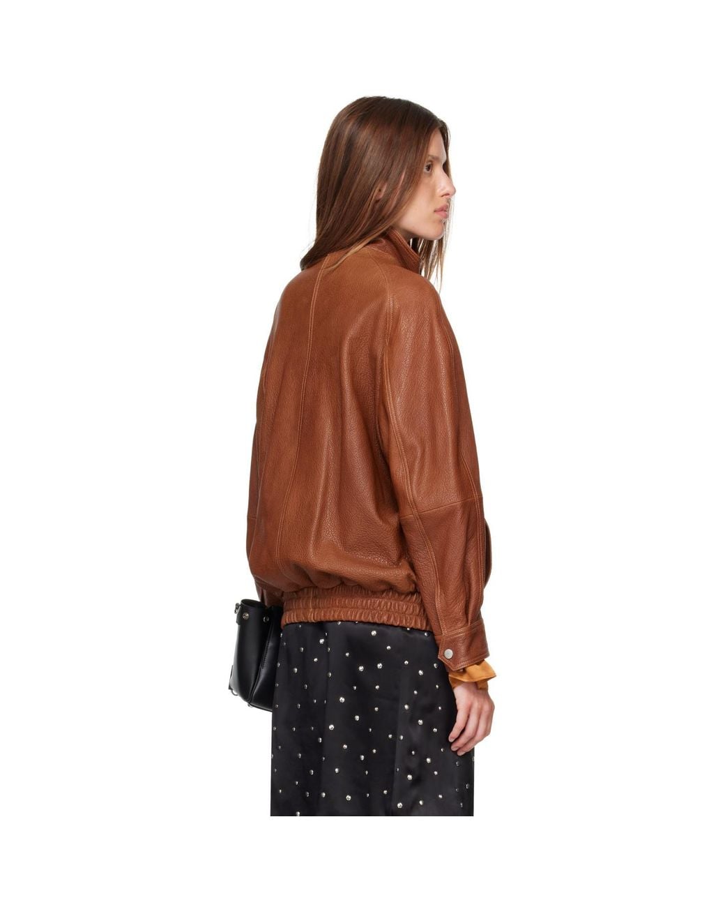 Nour Hammour Brown Tan Ariste Leather Bomber Jacket