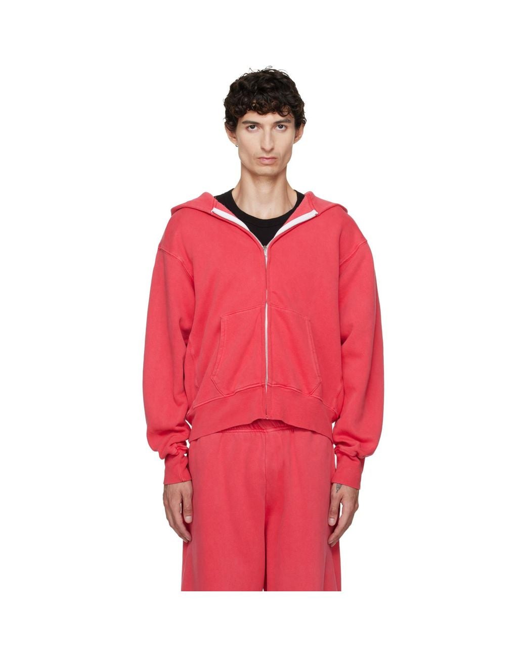 Les Tien Red Heavyweight Zip Hoodie for men