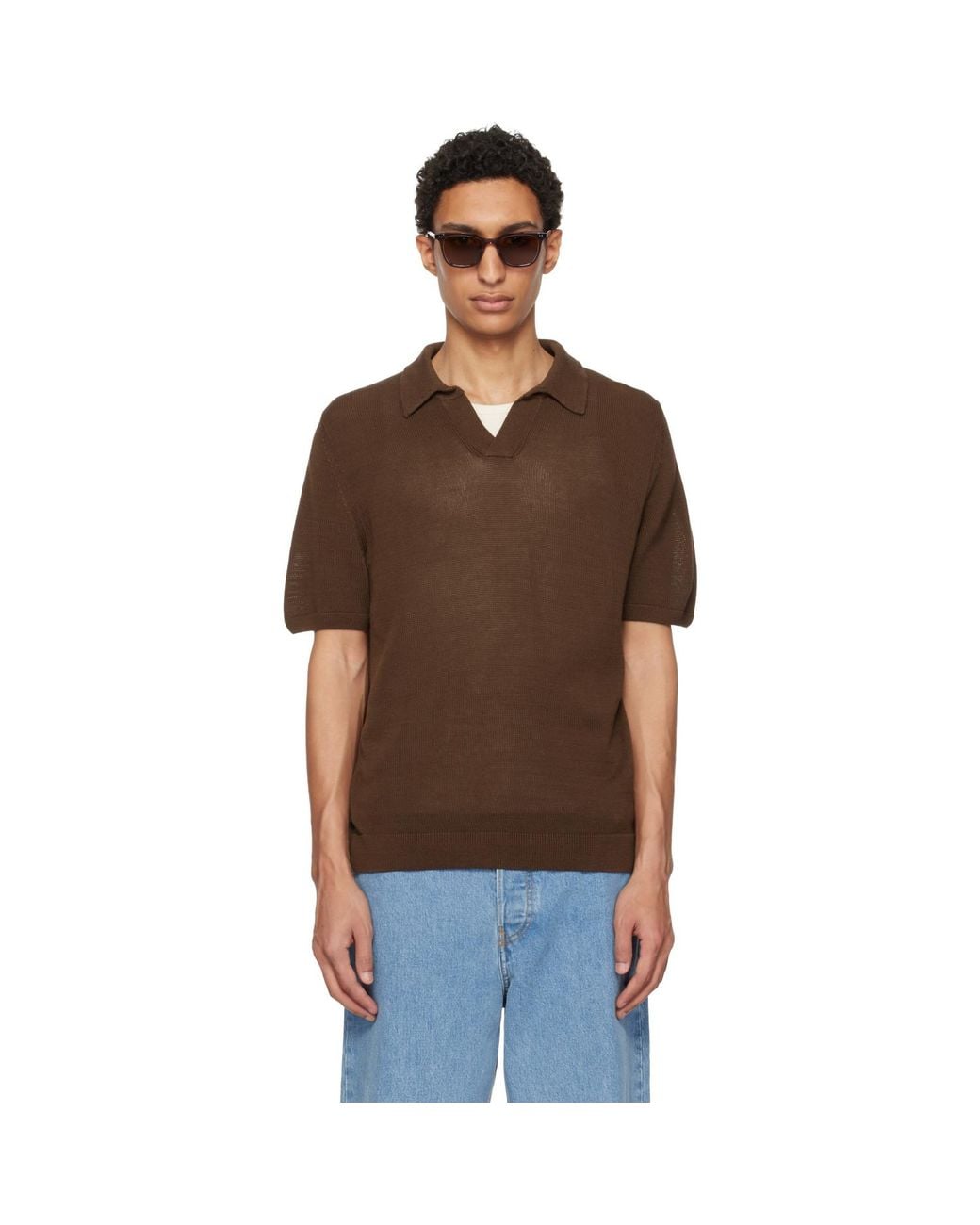 Merz B. Schwanen Black Cotton Short Sleeve Polo for men